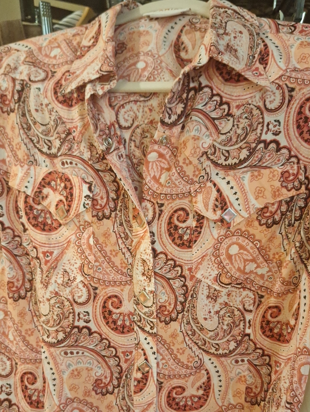 Ariat ladies Pink and white Paisley Button-Down Shirt with pink pearl snaps